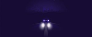 Preview wallpaper car, road, night, light, headlights, art