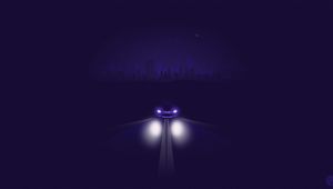 Preview wallpaper car, road, night, light, headlights, art