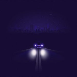 Preview wallpaper car, road, night, light, headlights, art