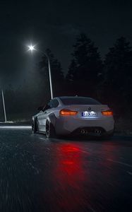 Preview wallpaper car, road, night, asphalt, wet, dark