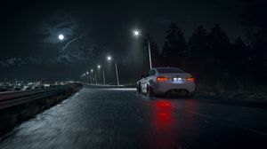 Preview wallpaper car, road, night, asphalt, wet, dark