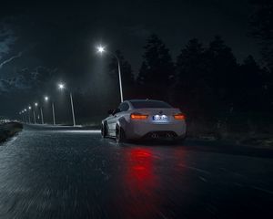 Preview wallpaper car, road, night, asphalt, wet, dark