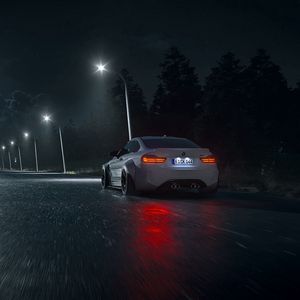 Preview wallpaper car, road, night, asphalt, wet, dark