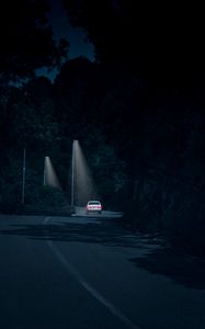 Preview wallpaper car, road, night, headlights, glow