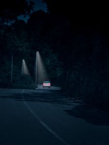 Preview wallpaper car, road, night, headlights, glow