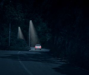 Preview wallpaper car, road, night, headlights, glow