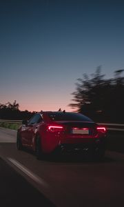Preview wallpaper car, road, speed, dusk, red
