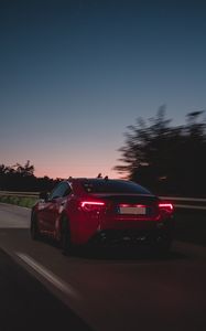 Preview wallpaper car, road, speed, dusk, red