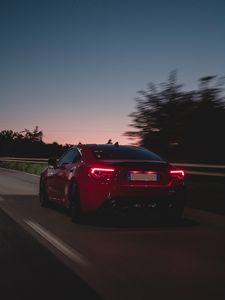 Preview wallpaper car, road, speed, dusk, red