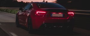 Preview wallpaper car, road, speed, dusk, red