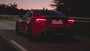 Preview wallpaper car, road, speed, dusk, red