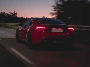Preview wallpaper car, road, speed, dusk, red