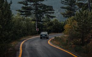 Preview wallpaper car, road, trees, forest