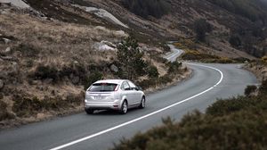 Preview wallpaper car, road, turn, mountains