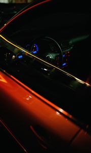 Preview wallpaper car, salon, steering wheel, panel, dark