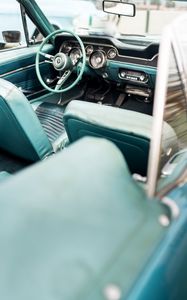 Preview wallpaper car, salon, steering wheel, retro, seat