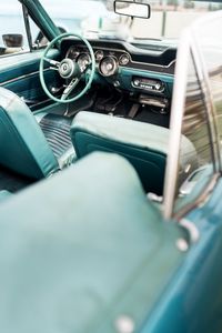 Preview wallpaper car, salon, steering wheel, retro, seat