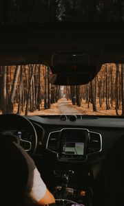 Preview wallpaper car, salon, view, road, forest