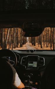 Preview wallpaper car, salon, view, road, forest