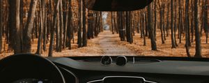 Preview wallpaper car, salon, view, road, forest