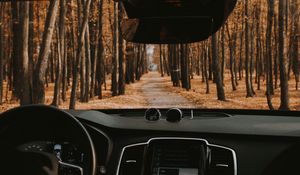 Preview wallpaper car, salon, view, road, forest