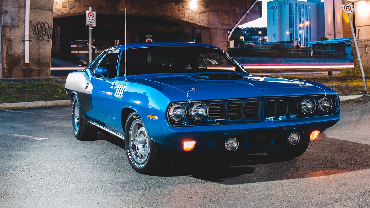 Wallpaper car, side view, blue, headlights, glow
