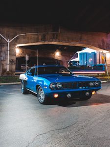 Preview wallpaper car, side view, blue, headlights, glow