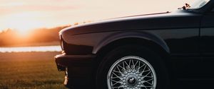 Preview wallpaper car, side view, front, wheel, sunset