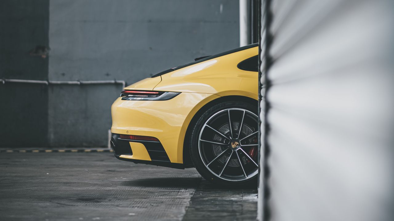 Wallpaper car, side view, wheel, yellow