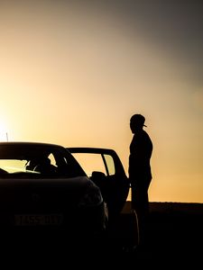 Preview wallpaper car, silhouette, dark, twilight, door, open