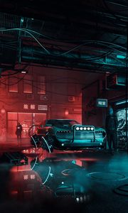 Preview wallpaper car, silhouettes, cyberpunk, future, art
