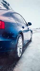 Preview wallpaper car, snow, headlight, movement