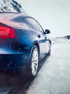 Preview wallpaper car, snow, headlight, movement
