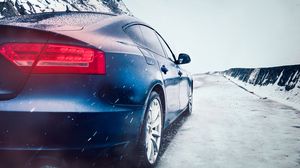 Preview wallpaper car, snow, headlight, movement