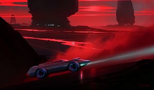Preview wallpaper car, spaceship, futurism, sci-fi, night