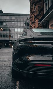 Preview wallpaper car, sports car, black, wet, rear view