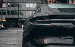 Preview wallpaper car, sports car, black, wet, rear view