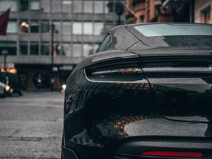 Preview wallpaper car, sports car, black, wet, rear view