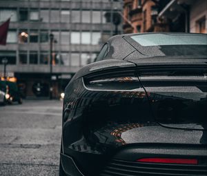 Preview wallpaper car, sports car, black, wet, rear view