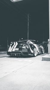 Preview wallpaper car, sports car, gas station, bw