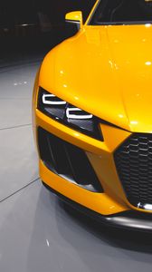 Preview wallpaper car, sports car, headlight, yellow, front view