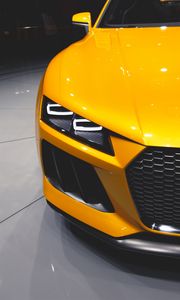 Preview wallpaper car, sports car, headlight, yellow, front view