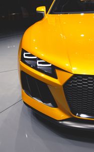 Preview wallpaper car, sports car, headlight, yellow, front view