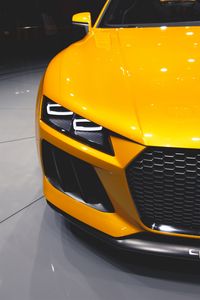 Preview wallpaper car, sports car, headlight, yellow, front view