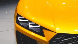 Preview wallpaper car, sports car, headlight, yellow, front view
