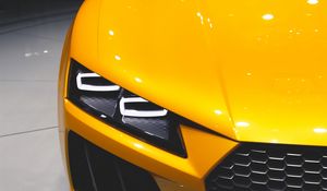 Preview wallpaper car, sports car, headlight, yellow, front view