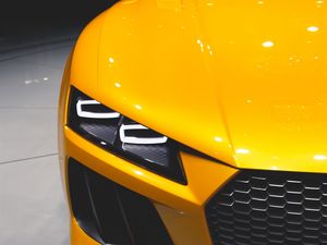 Preview wallpaper car, sports car, headlight, yellow, front view