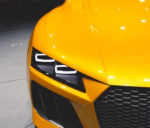 Preview wallpaper car, sports car, headlight, yellow, front view