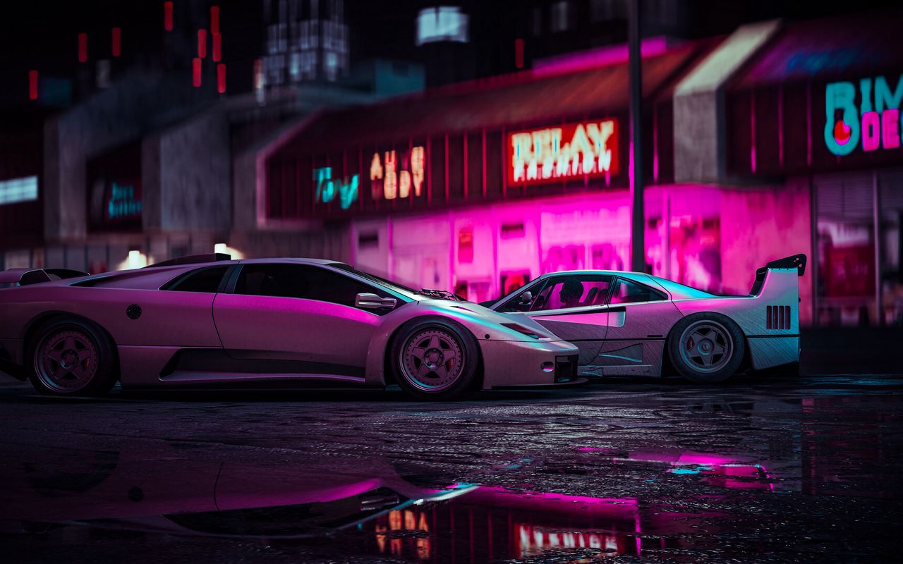 Download wallpaper 1280x800 car, sports car, neon, backlight, street ...