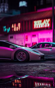 Preview wallpaper car, sports car, neon, backlight, street